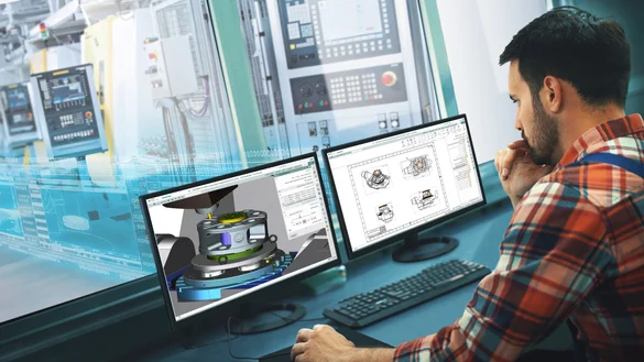 header_CAM-_software.png Man werkt met CAM programma's op een dubbele monitor